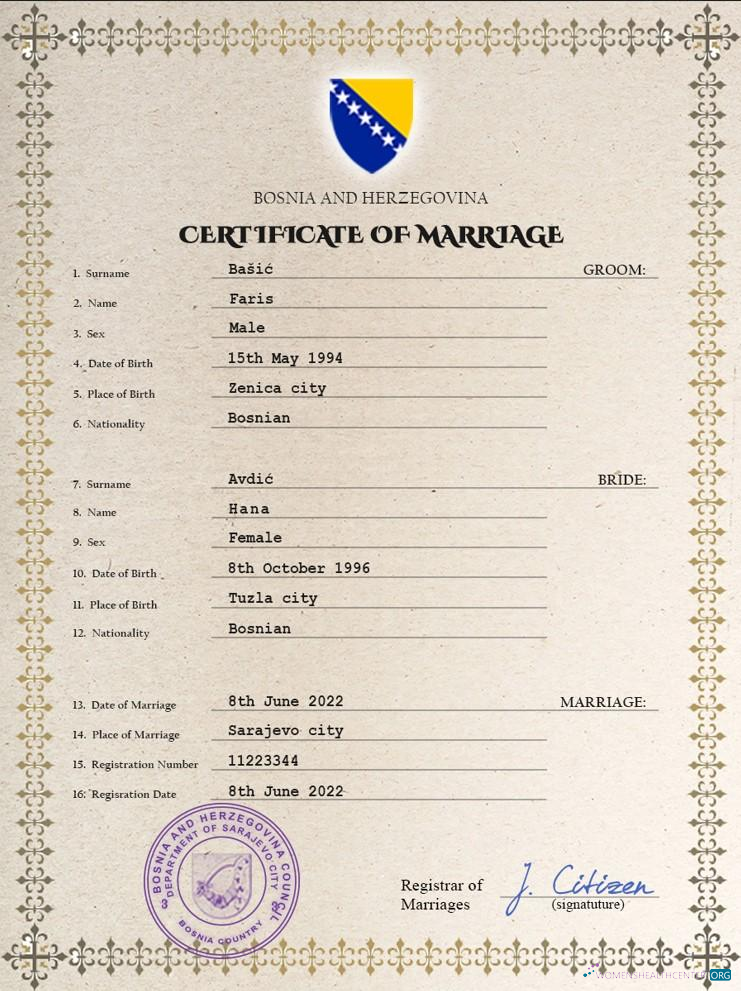 Download Bosnia and Herzegovina marriage certificate PSD template, Photoshop template